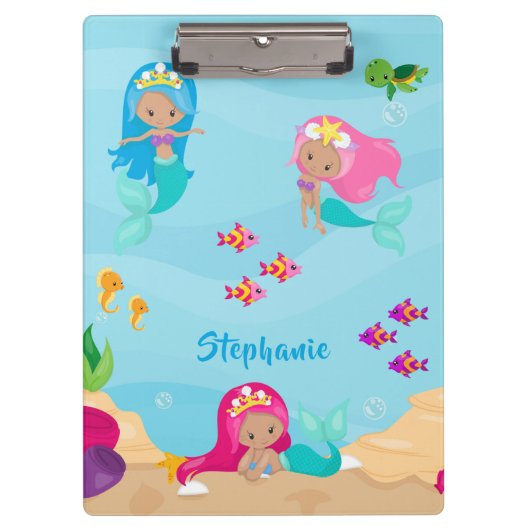 Kute Mermaid Personalized Girly onder Zee Klembord (Voorkant)