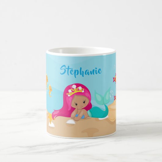 Kute Mermaid Personalized Girly onder Zee Koffiemok (Center)