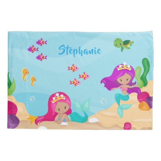 Kute Mermaid Personalized Girly onder Zee Kussensloop (Achterkant)