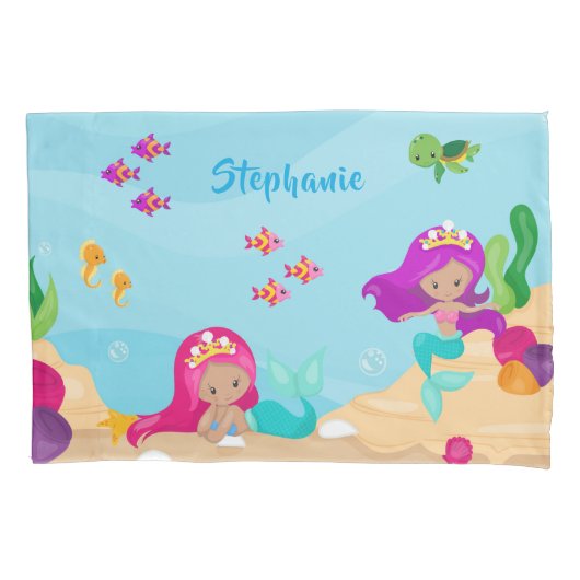 Kute Mermaid Personalized Girly onder Zee Kussensloop (Voorkant)