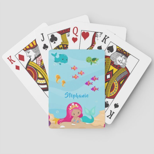 Kute Mermaid Personalized Girly onder Zee Pokerkaarten (Achterkant)
