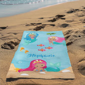 Kute Mermaid Personalized Girly onder Zee Strandlaken