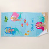Kute Mermaid Personalized Girly onder Zee Strandlaken (Voorkant)