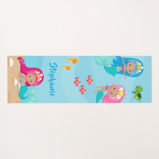 Kute Mermaid Personalized Girly onder Zee Yogamat (Achterkant (horizontaal))
