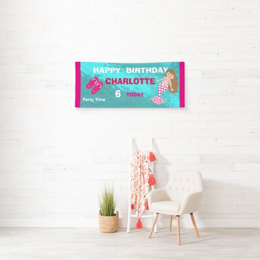 Kute Mermaid Pool Beach Swim Party - Gepersonalise Spandoek (Insitu)