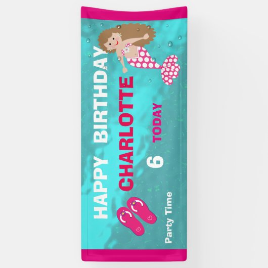 Kute Mermaid Pool Beach Swim Party - Gepersonalise Spandoek (Verticaal)