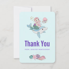 Kute Mermaid Riding a Dolphin under Zee Bedankkaart