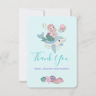 Kute Mermaid Riding a Dolphin under Zee Bedankkaart