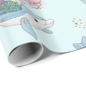 Kute Mermaid Riding a Dolphin under Zee Cadeaupapier (Rol Hoek)