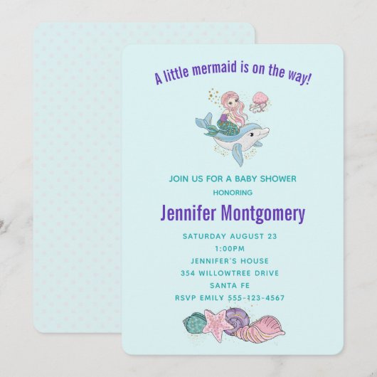 Kute Mermaid Riding a Dolphin under Zee Kaart (Voorkant / Achterkant)