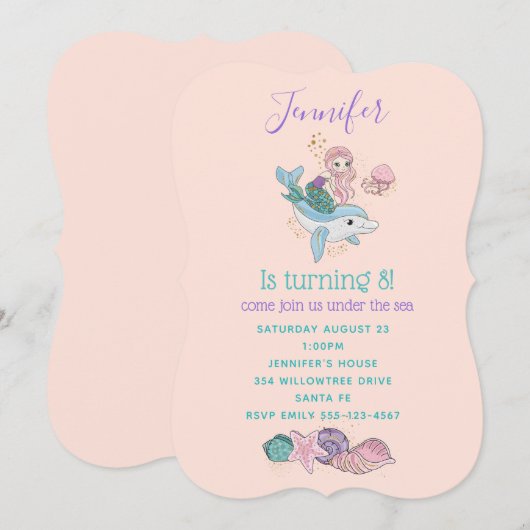 Kute Mermaid Riding a Dolphin under Zee Kaart (Voorkant / Achterkant)