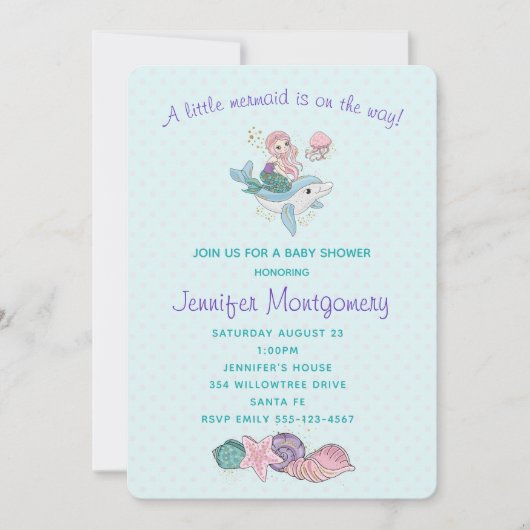 Kute Mermaid Riding a Dolphin under Zee Kaart (Voorkant)