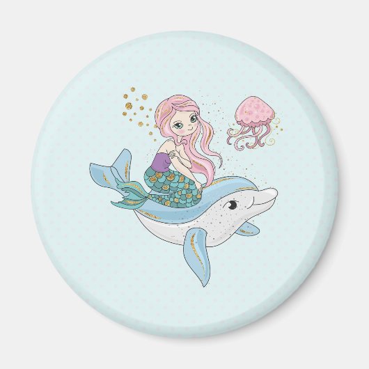 Kute Mermaid Riding a Dolphin under Zee Magneet (Voorkant)