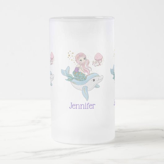 Kute Mermaid Riding a Dolphin under Zee Matglas Bierpul (Center)