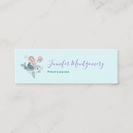 Kute Mermaid Riding a Dolphin under Zee Mini Visitekaartje (Voorkant)