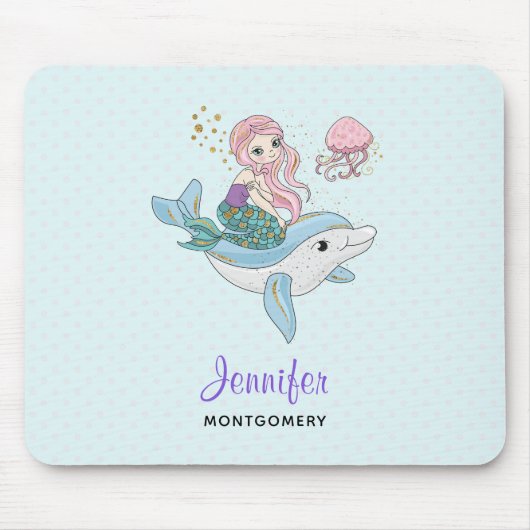 Kute Mermaid Riding a Dolphin under Zee Muismat (Voorkant)