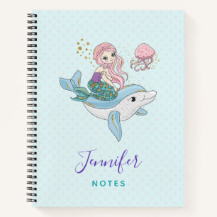 Kute Mermaid Riding a Dolphin under Zee Notitieboek