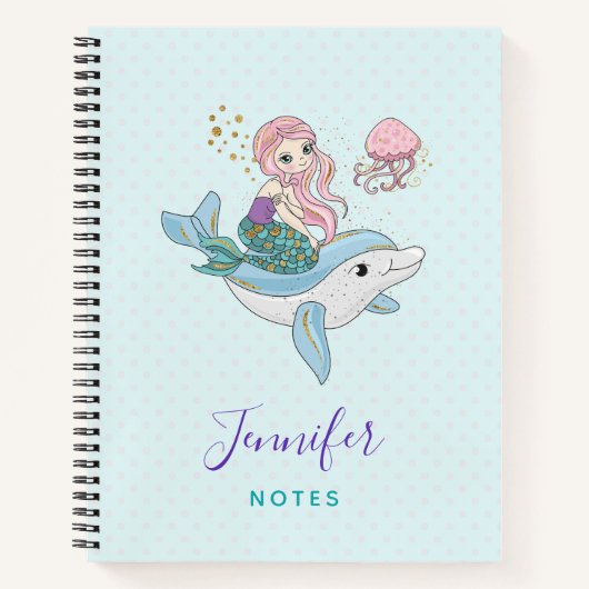 Kute Mermaid Riding a Dolphin under Zee Notitieboek (Voorkant)