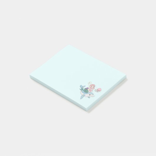 Kute Mermaid Riding a Dolphin under Zee Post-it® Notes (Schuin)