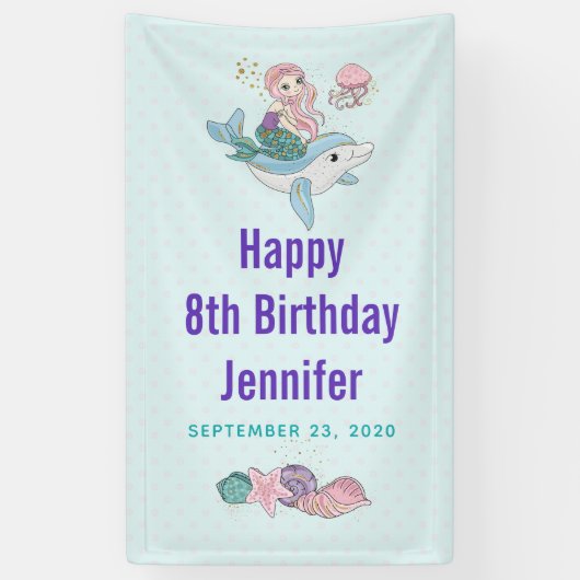 Kute Mermaid Riding a Dolphin under Zee Spandoek (Verticaal)