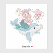 Kute Mermaid Riding a Dolphin under Zee Sticker (Vel)