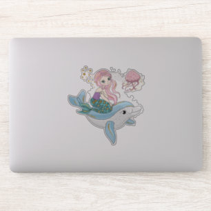 Kute Mermaid Riding a Dolphin under Zee Sticker
