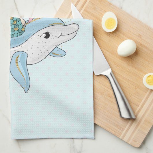 Kute Mermaid Riding a Dolphin under Zee Theedoek (Quarter Fold)