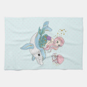 Kute Mermaid Riding a Dolphin under Zee Theedoek (Horizontaal)