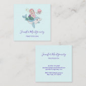 Kute Mermaid Riding a Dolphin under Zee Vierkante Visitekaartje (Voorkant / Achterkant)