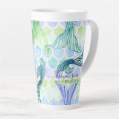 Kute Mermaid Tail Blue Scales Beach Personalized Latte Mok (Rechterhoek)