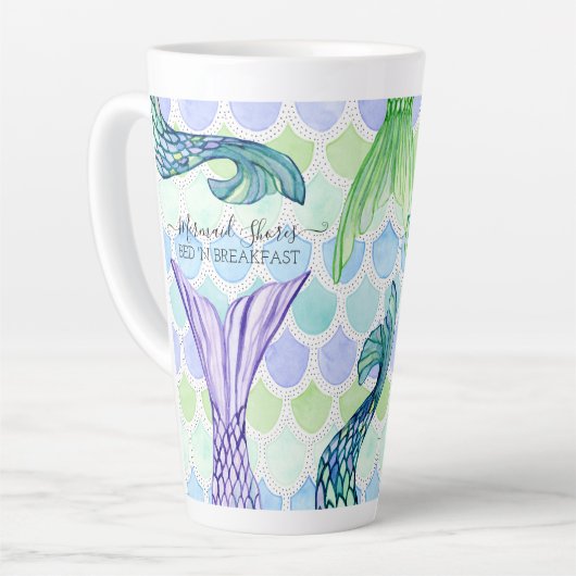 Kute Mermaid Tail Blue Scales Beach Personalized Latte Mok (Linkerhoek)