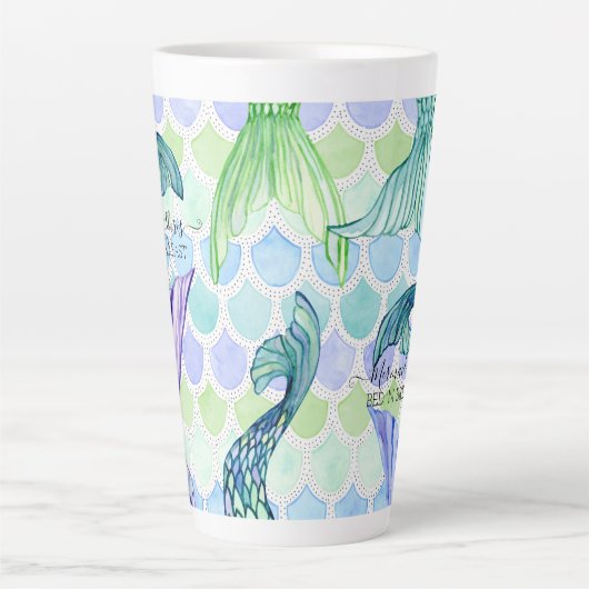Kute Mermaid Tail Blue Scales Beach Personalized Latte Mok (Voorkant)