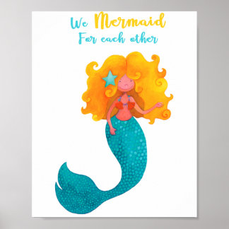 Kute mermaid wall art poster met quote