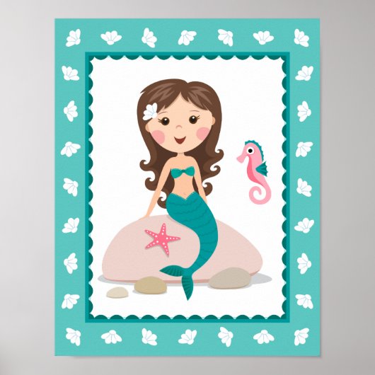 Kute mermaid wall art print voor meisjeskamers (Voorkant)