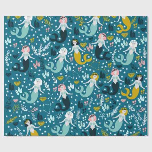 Kute Mermaid Wrapping Paper Cadeaupapier (Vlak)