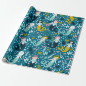Kute Mermaid Wrapping Paper Cadeaupapier (Uitgerold)