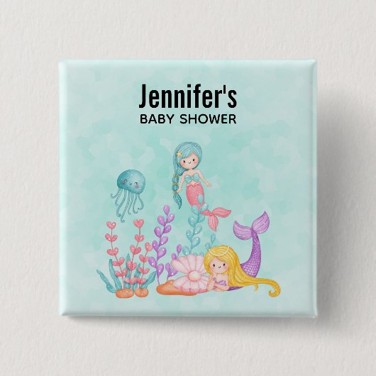 Kute mermaids onder het Baby shower van de Waterve Vierkante Button 5,1 Cm (Voorkant)