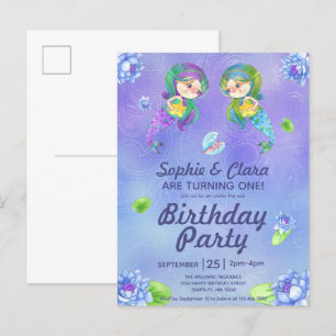 Kute mermaids onder het Zee Twin Girls Birthday Uitnodiging Briefkaart