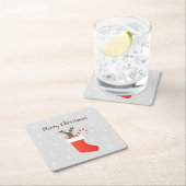 Kute Merry-kerstrenrendiertje in een stoprood Kartonnen Onderzetters (Insitu)