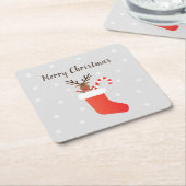 Kute Merry-kerstrenrendiertje in een stoprood Kartonnen Onderzetters (Schuin)