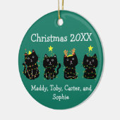 Kute met kerstverlichting met 4 katten Aangepaste  Keramisch Ornament (Links)