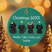 Kute met kerstverlichting met 4 katten Aangepaste Keramisch Ornament