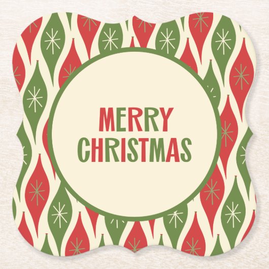 Kute mid-century Modern Retro 50s Vrolijk Kerstfee Kartonnen Onderzetters (Voorkant)