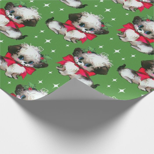 Kute mid-century Retro-kersthond Cadeaupapier (Hoek)