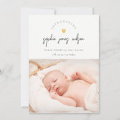 Kute Minimal Heart Script Photo Birth Announance Bedankkaart (Voorkant)