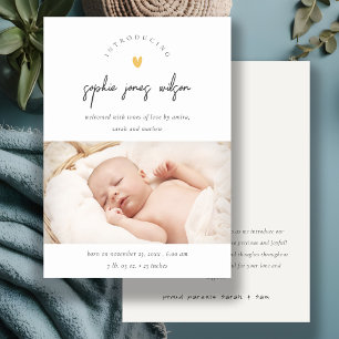 Kute Minimal Heart Script Photo Birth Announance Bedankkaart