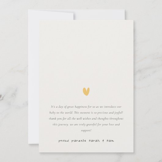 Kute Minimal Heart Script Photo Birth Announance Bedankkaart (Achterkant)