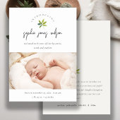 Kute Minimal Leaf Script Photo Birth Notice Bedankkaart