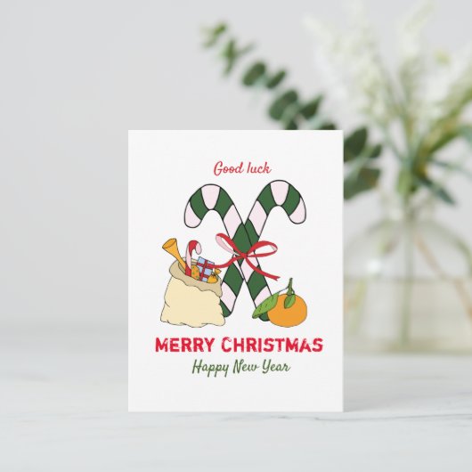 Kute Minimalist Kerstmis en Nieuwjaar Happy Briefkaart (Staand voorkant)
