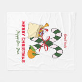 Kute Minimalist Kerstmis en Nieuwjaar Happy Fleece Deken (Voorkant (Horizontaal))